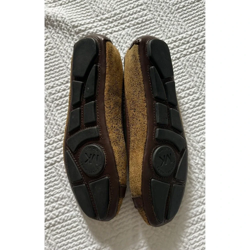 Michael Kors Women's Signature Leather Flats Brown MK Gold Size 7 Rubber Neutral - Picture 4 of 8